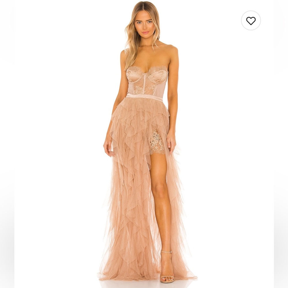 For Love and Lemons Bustier Gown in warm Taupe